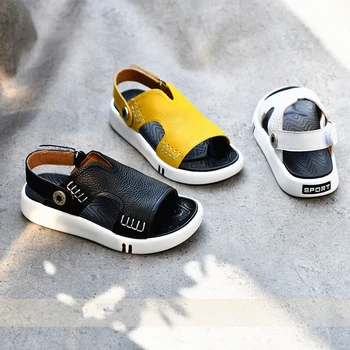 

YN49A-58 Leather Boys Sandals Soft Non-slip Bottom Children's Beach Shoes Kids Fisherman Sandals