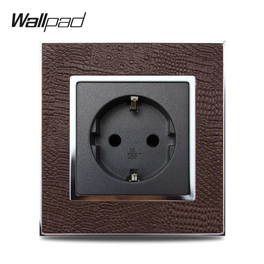 Горячая ЕС немецкая розетка Wallpad роскошная кожаная панель Серебряная Золотая рамка настенная Сетевая розетка 16A AC 110~ 250V - Тип: Silver Frame