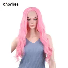 26 дюймов Синтетические парики на кружеве для женщин естественная волна Омбре блонд розовый корни волос Свадебные парики волосы завязанные вручную парики
