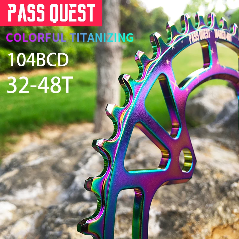 Pass Quest с титановым покрытием, круглая, 104BCD, эллипс, MTB, узкая широкая цепь, 32 T-48 T, велосипедная передняя Звездочка шатун