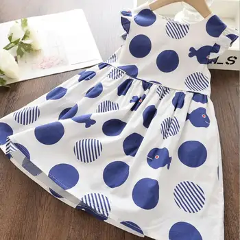 

children dress girls dolphin dots print cotton fly sleeve causal dresses kids clothing wholesale
