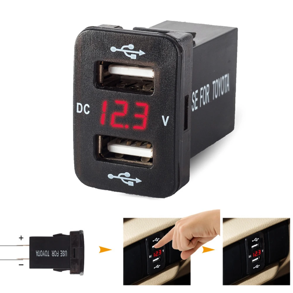 Интерфейс Электрический с измерением напряжения двойной USB светодиодный дисплей аудио разъем для смартфона автомобильное зарядное устройство автомобиля быстрый безопасный - Название цвета: Красный