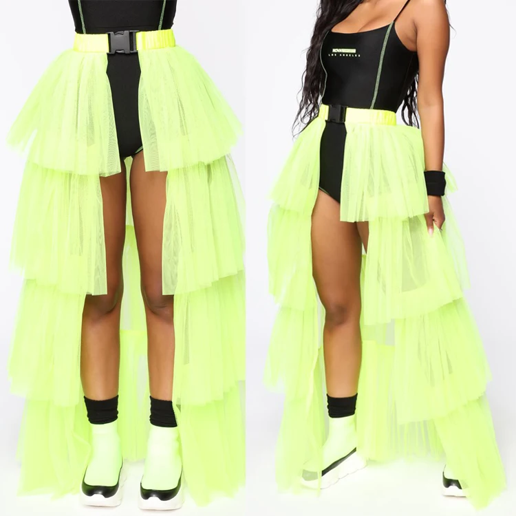 BKLD Summer Streetwear Women Skirts 2024 New Buckle High Waist Long Tulle Skirt Mesh Beach Maxi Skirts For Women Black White 3