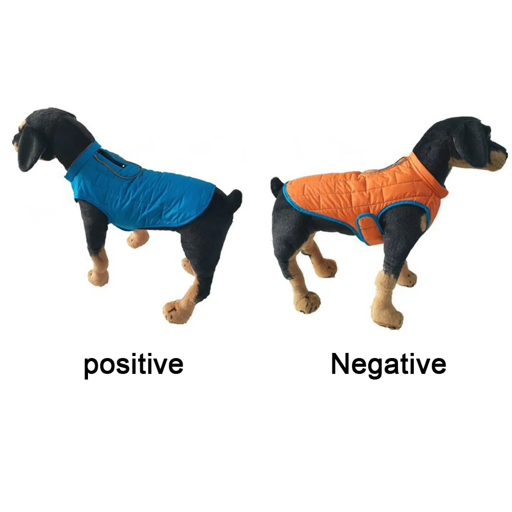Autumn Winter Reflective Traction Hole Jacket Waterproof Dog Clothes Cotton Layer Pet Coat Bicolor Back Zipper Puppy Warm