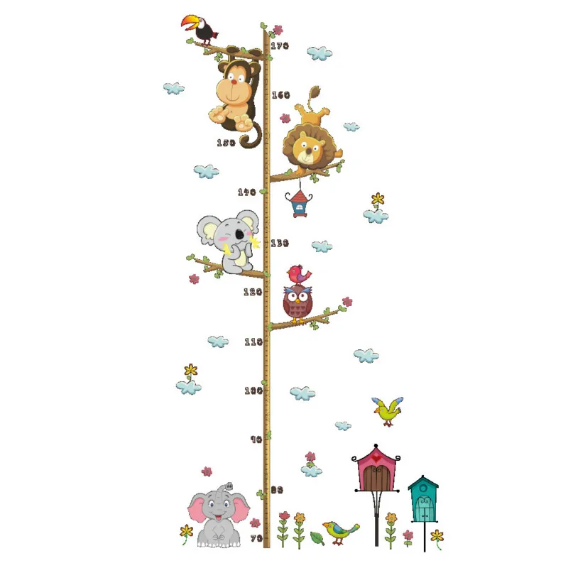 Джунгли животные Лев Обезьяна Сова высота измерения для детей комнаты роста диаграммы детской комнаты декор настенные наклейки искусство