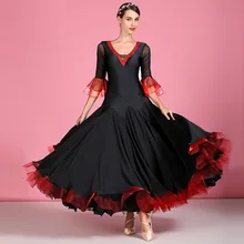 Черное бальное платье женское Танго танцевальные костюмы испанское танцевальное платье фламенко женское танцевальное платье бахрома с коротким рукавом с v-образным вырезом платье