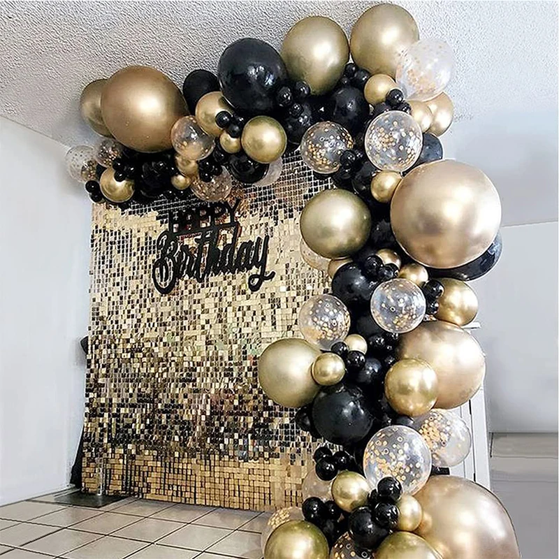 GoExquis Black & Gold Balloon Arch 136PCS 18/12/10/6 inch Garland kit Graduation Party Decorations 2022 Birthday Bachelor New Years Eve Party 