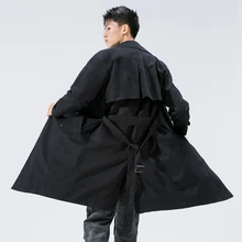 Весенне-осенняя мужская куртка Тренч длинный тонкий с капюшоном оверсайз Мужское пальто Модная уличная Панк рейв ветровки