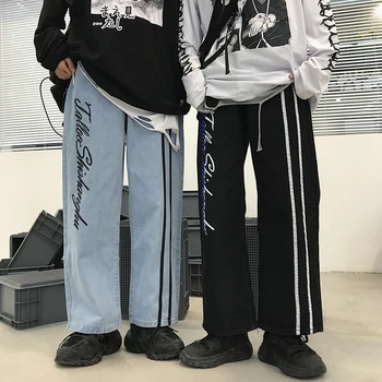 

Harajuku Vintage Hip Hop Letter Printed Straight Jeans Women Loose High Waist Denim Pants Boyfriend Slouchy Trousers Female
