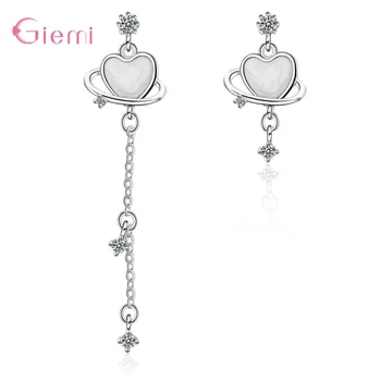 

Big Promotion Women Girls Wedding Party Fashion 925 Sterling Silver Asymmetric Heart Pendant Drop Earrings Wholesale