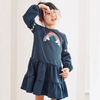 

Ruffle kids winter fall long sleeve rainbow unicorn fashion children dress