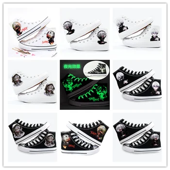 

2019 Anime Tokyo Ghoul Kaneki Ken Canvas Shoes Unisex Fashion Canvas Flat cosplay boots High Top Print Breathable Sneakers