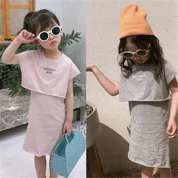 

2-7Year Baby Girl Summer 2020 Outfits Set For Kids 2pieces Clothing Sets Short Sleeve Tshirt+Dress Children Set suits Tracksuit