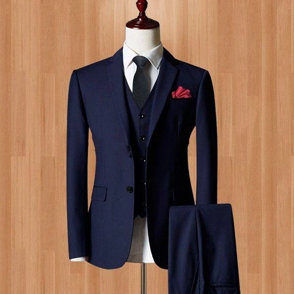 3 предмета, темно-синий, для вечеринки, мужские костюмы с отворотом, приталенный, на заказ, свадебные смокинги(пиджак+ брюки+ жилет+ галстук - Цвет: color as picture