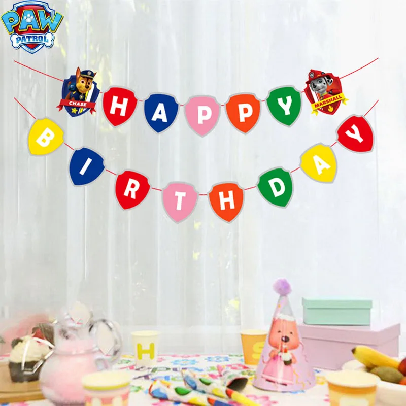 

Paw Patrol Cartoon Pattern Cartoon Birthday Flag Holiday Party Children Birthday Party Supplies Set Event Decoration Toys D51