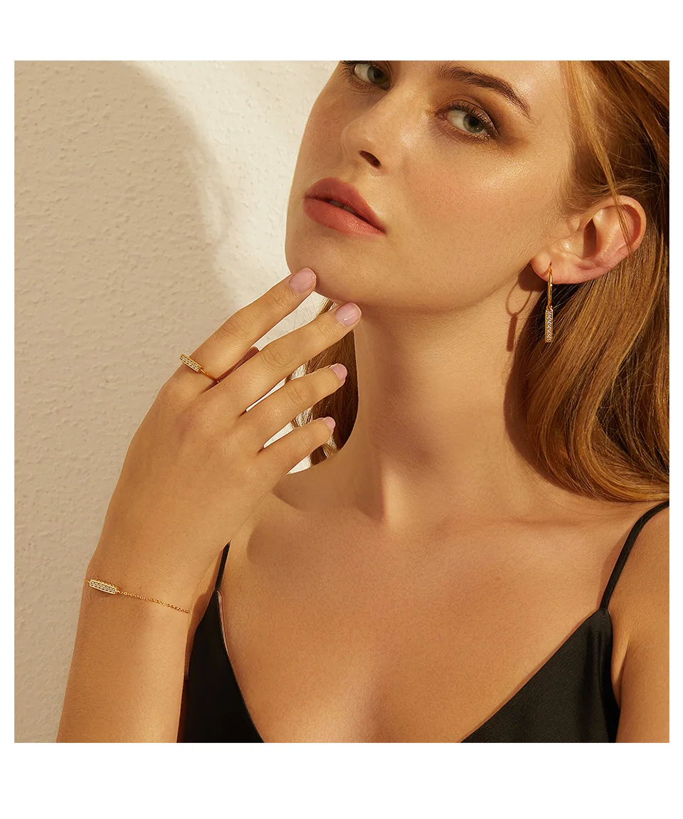 VOROCO Real 925 Sterling Silver Bracelet Golden Geometric Square Chain Bracelets for Women Lobster Lock Luxury Wedding BNB036