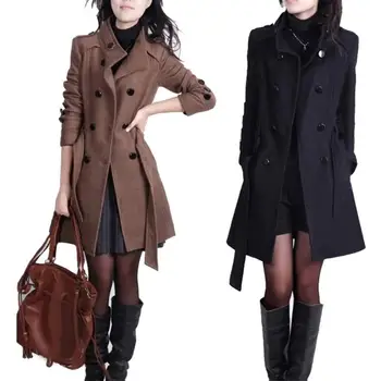 

Winter Autumn Solid Color Women Double Breasted Woolen Long Trench Coat Outwear Plus Size Long Style Women's Woolen Trench Coat