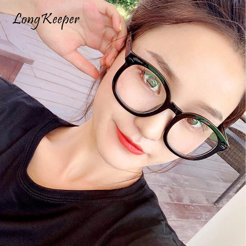 

Longkeeper Brand Women's Glasses Frame Retro Oval Sunglasses For Men Optical Eyeglasses Frame Clear Lens Black Glasses Female