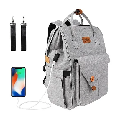 Детские пеленки сумка Мама Коляски Сумки USB большой емкости водонепроницаемый подгузник сумка наборы Мумия Материнство путешествия рюкзак кормящих сумка - Цвет: Light gray