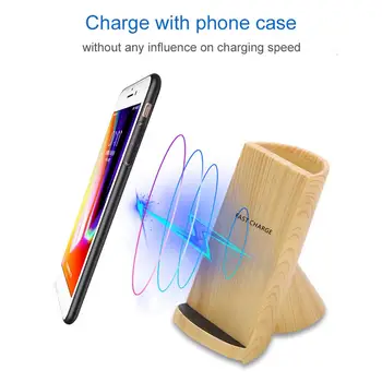 

qi Multi-function Wireless Quick Charging Pen Holder Wood Grain Wireless Charger