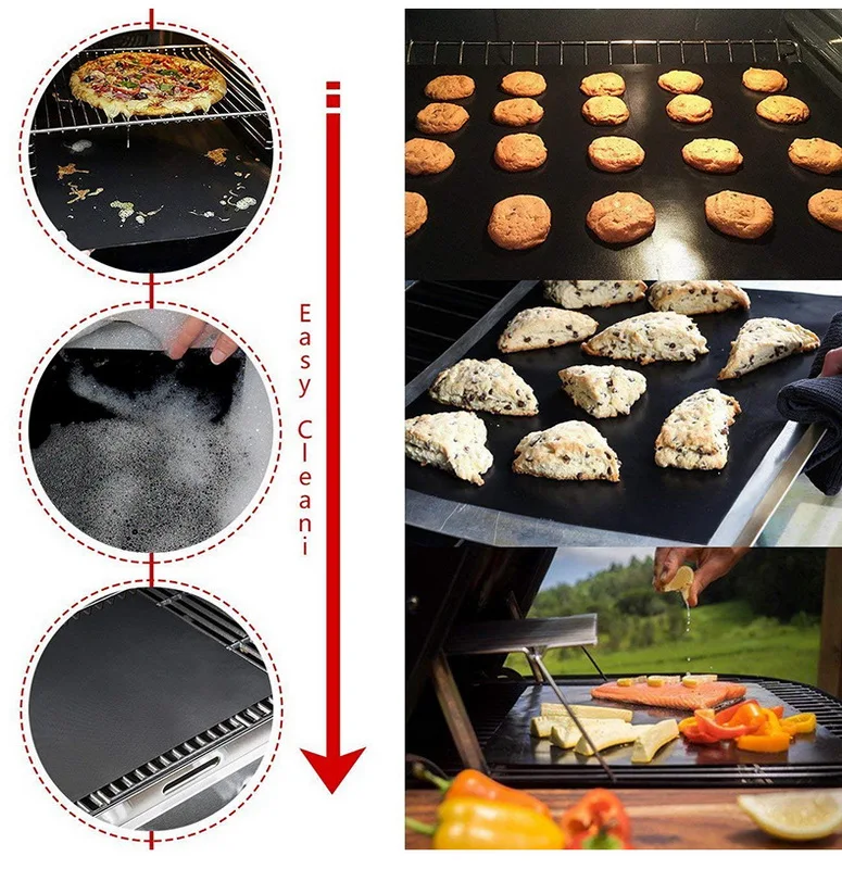 

Non-Stick BBQ Grill And Baking Mats Reusable Telfon Coooking Plate For Party PTFE Grill Pad Barbecue Outdoor Set Of 1/2/3/5