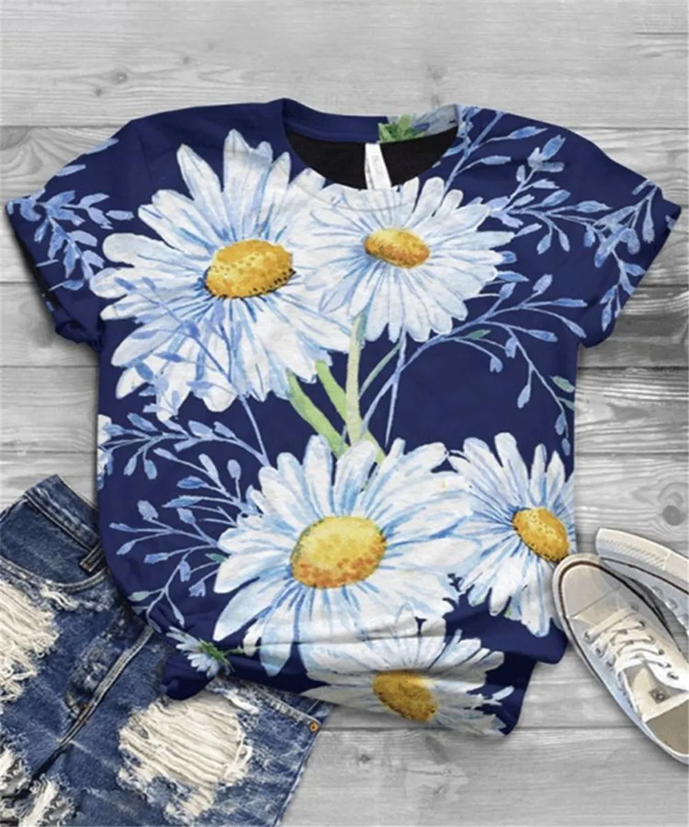 

2020 3D Daisy Bee Print Harajuku Tshirts For Women Casual Summer Vintage Tops Ladies O-neck Oversized 3XL Vogue T shirt Clothes