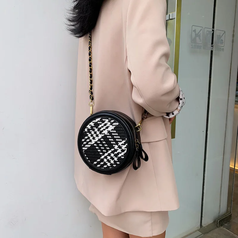 

Weaving Small round Bag Women's 2019 Korean-style New Style Fashion Shoulder Bag Versatile INS Circle Bag with Chain Summer Smal