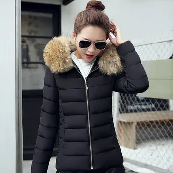 

Hot! 2017 New Hot Winter Jacket Women Fake Raccoon Fur Collar Winter Coat Women Parkas Warm Jacket Female outerwear overcoat
