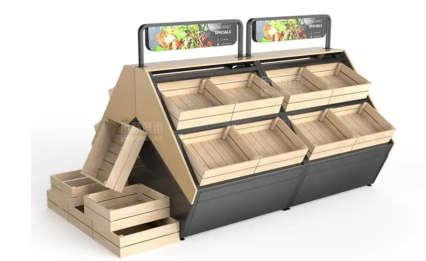 Fruit and vegetable display rack Fresh supermarket convenience store fruit and vegetable shelf fruit shop Steel island bas