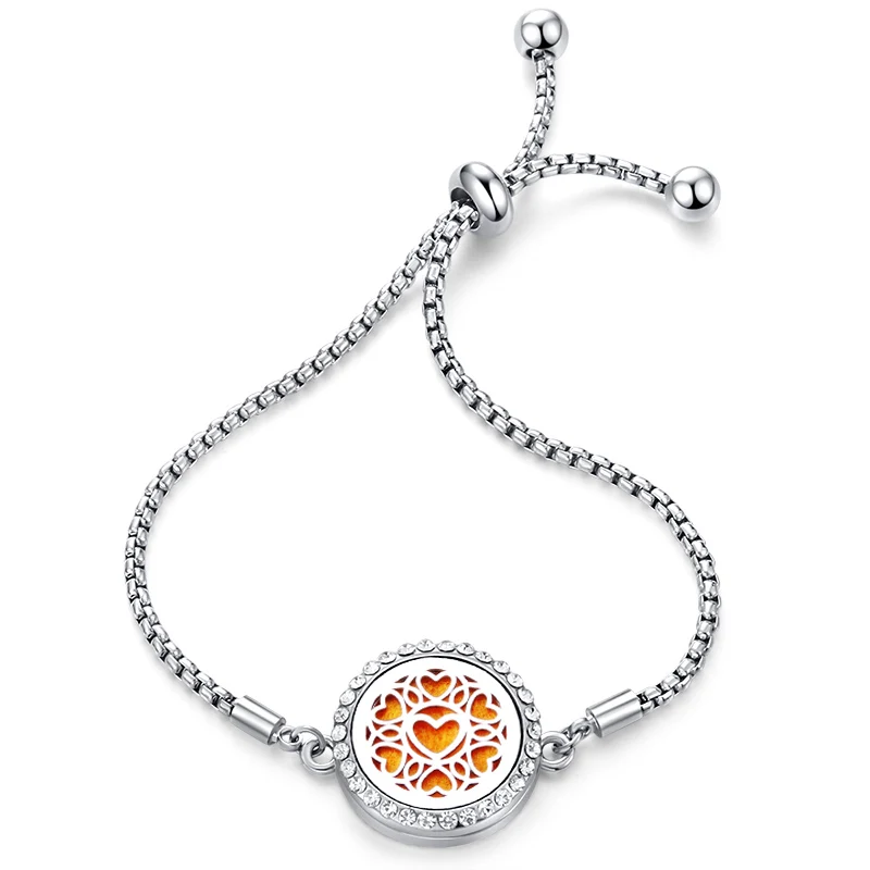 Медальон с ароматом из нержавеющей стали в форме сердца, модный браслет с ароматерапией из кристаллов, Ароматический диффузор эфирного масла, очаровательные женские браслеты 316L
