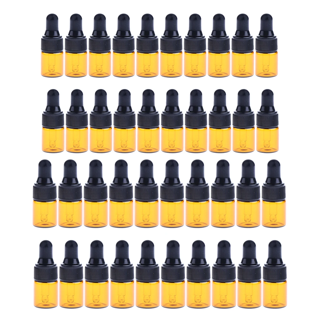 40 Pcs Mini Reagent Dropper bottles Amber Glass Liquid Pipette Bottle,Leakproof, 1ml/3ml