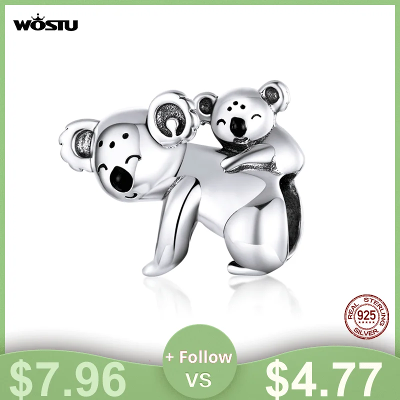

WOSTU Koala Beads 925 Sterling Silver Lovely Koala Mom & Kids Charms Beads fit Girls Bracelets Bangles 925 Silver Jewelry CTC260