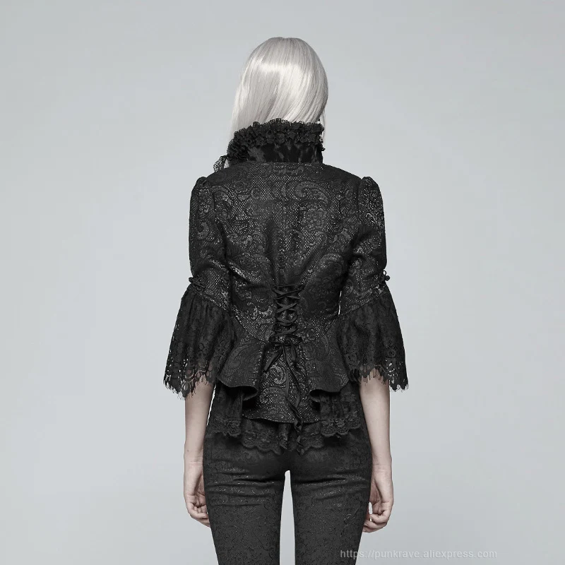 Панк рейв черная викторианская готика черный высокий стоячий воротник три