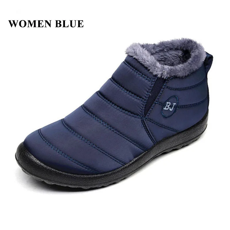 Merkmak/Новинка года; Зимняя мужская обувь; модные теплые зимние ботинки; нескользящие водонепроницаемые ботильоны; однотонные ботинки для пар; большие размеры - Цвет: women blue boots