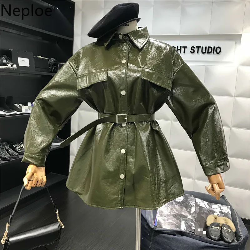 Neploe Retro Turn Down Collar Long Sleeve Leather Jacket Women Slim Fit Temperament Solid Chaqueta Mujer Autumn Fashion Coat