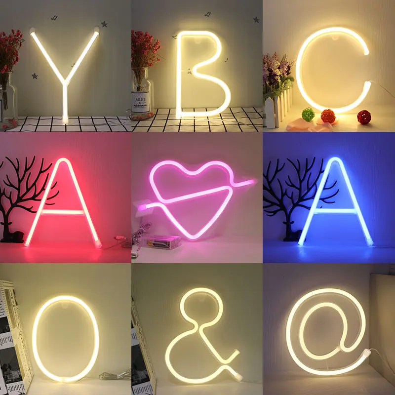  Night Light Neon Alphabet Lamp 26 Letters Number Color Change For Birthday Wedding Party Bedroom Wa - 4000062936145