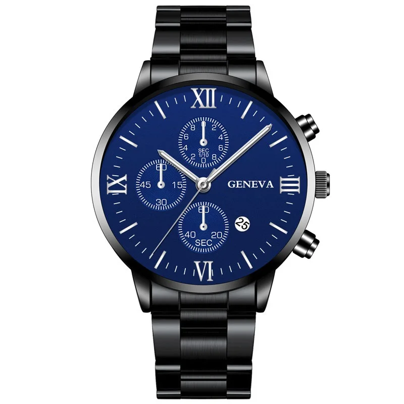 Watch Men Fashion Business Watches Luxury Calendar Clock Man Stainless Steel Quartz Wrist Watch reloj hombre - Цвет: Black Blue