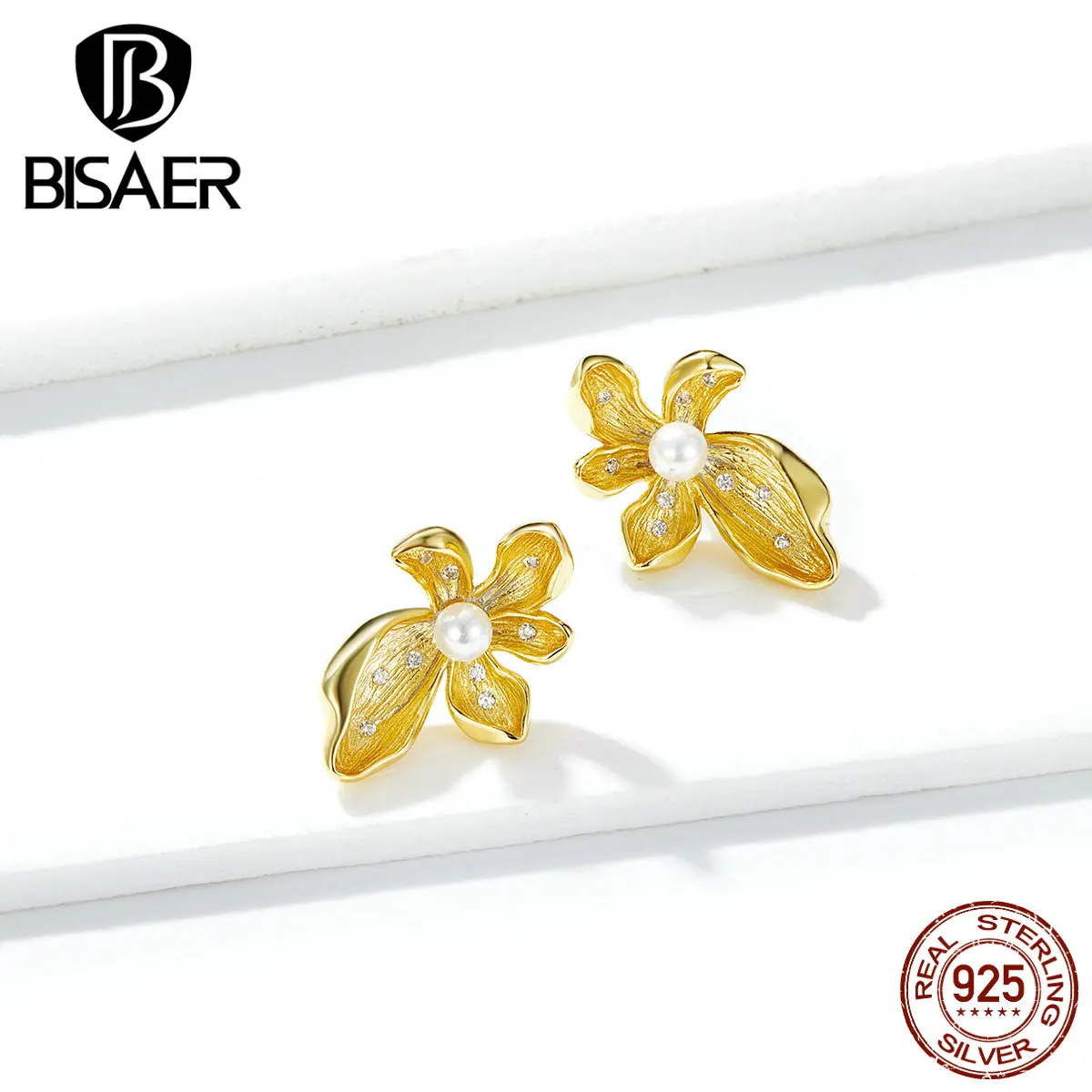 

Vintage Earrings BISAER 925 Sterling Silver Valentine's Love Flowers Exquisite Stud Earrings Women Silver Jewelry EFE249