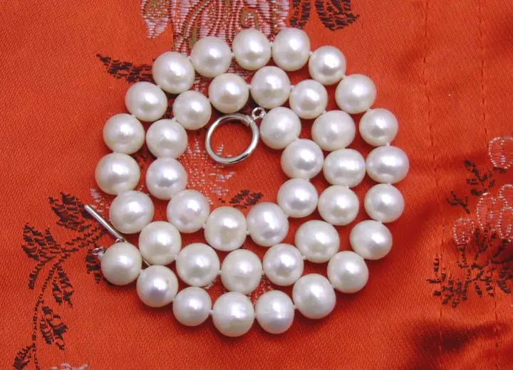 Qingmos Natural White Pearl Necklace for Women with 9-10mm Round Freshwater White Pearl Necklace 17