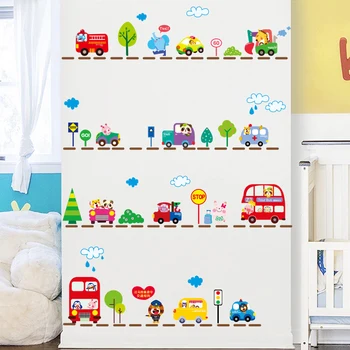 

[shijuekongjian] Cartoon Animals Cars Wall Stickers DIY Trees Clouds Mural Decals for Kids Room Baby Bedroom Nursery Decoration