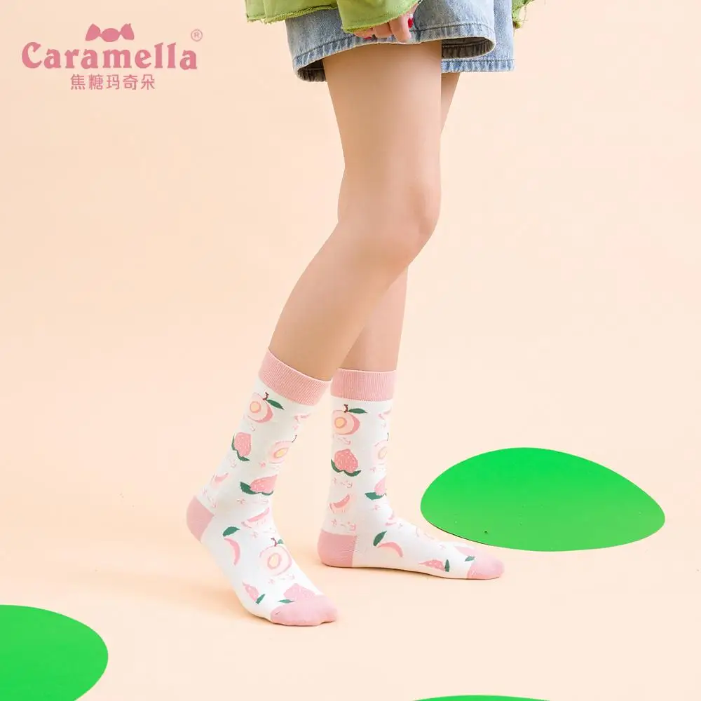 Caramella 3 пар/лот женские носки Харадзюку цветные фруктовые длинные хлопковые