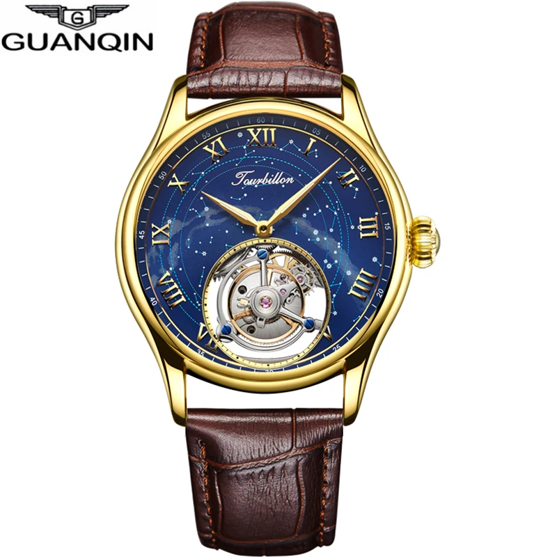 GUANQIN оригинальные турбийон часы Топ бренд роскошный скелет водонепроницаемый сапфир Скелет Частный заказ Relogio Masculino
