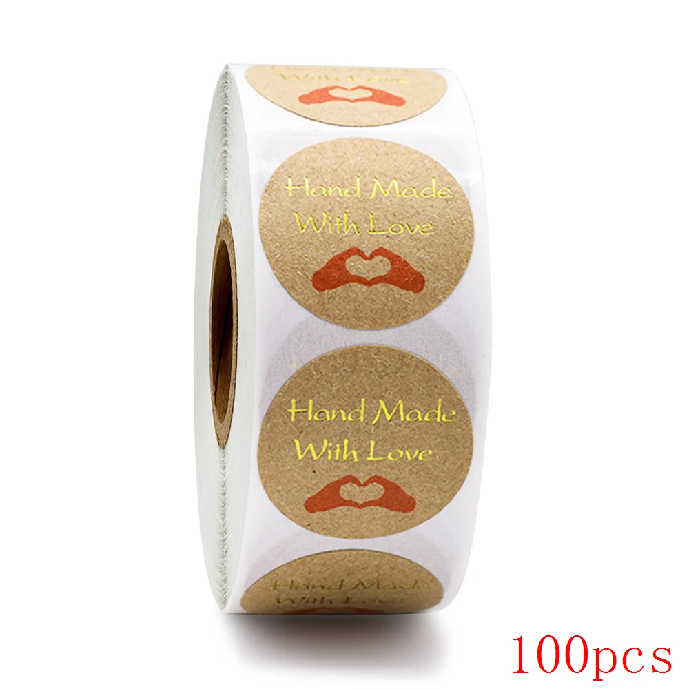 50-500pcs Handmade With Love Kraft Paper Stickers 25mm Round Adhesive Labels Baking wedding decoration party decoration Sticker 