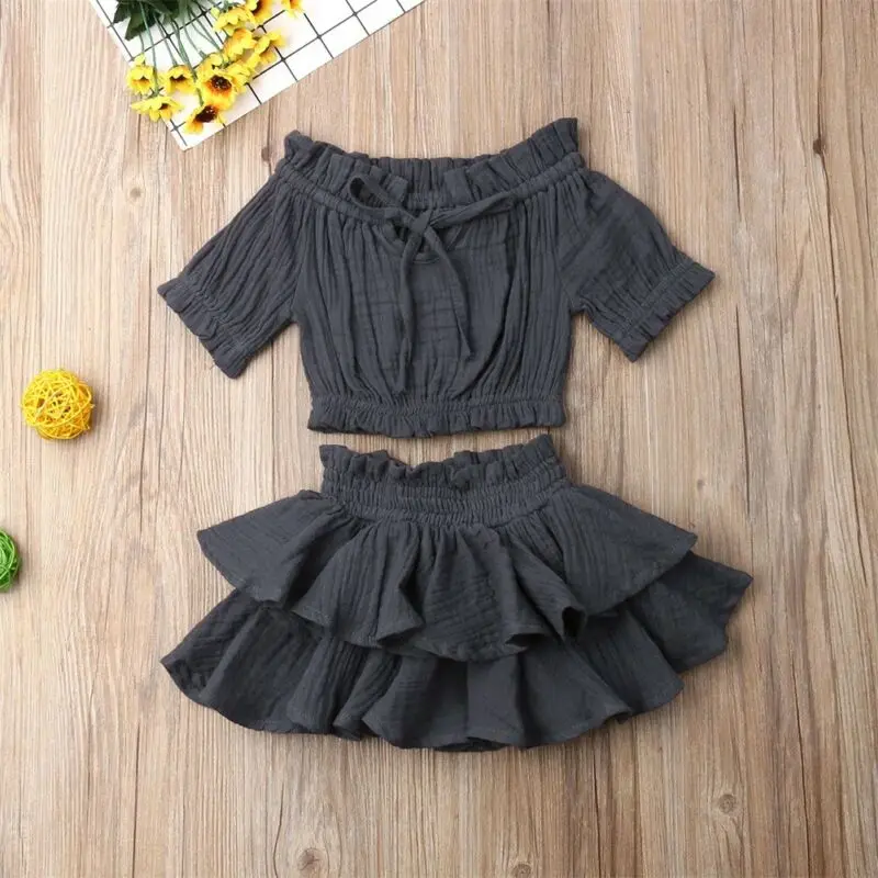 Детский летний комплект одежды для новорожденных девочек топ с открытыми