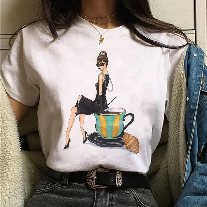 Fashion Women T Shirt Coffee Time and Girl Printed T Shirt Female Summer Casual Tops Tee 90s Girls Harajuku Cute Women T-shirts sport t shirt