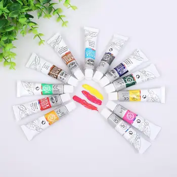 

12 Color/sets 6 ML Professional Acrylic Paint Watercolor Set Pigment Watercolor Supplies Brush Art Hand Set Wall Painting B1B8