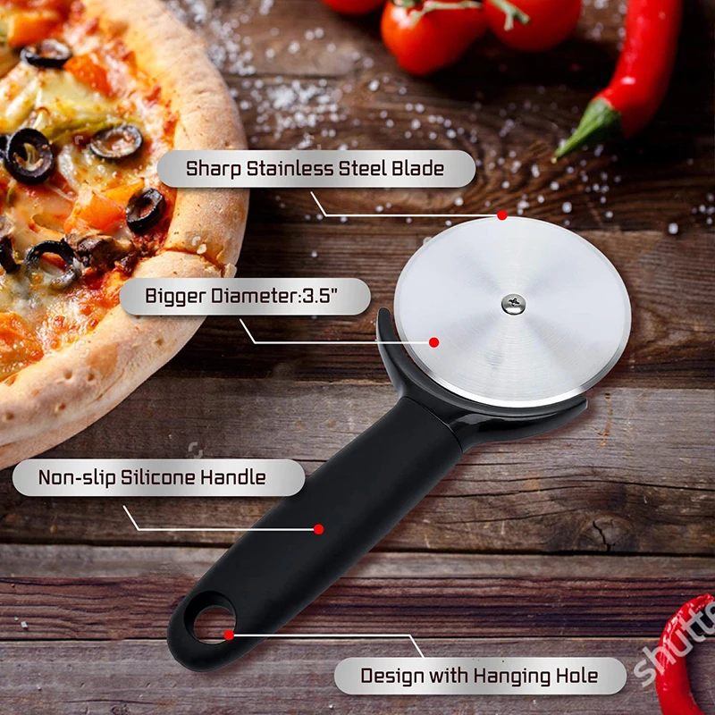 Professional Pizza Cutter Wheel Stainless Steel Blade Pizza Wheel Anti-Slip Handle Pastry Slicer For Pies Waffles Dough Cookies
