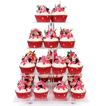 

4 Tier Level Square Cupcake Stand Dessert Tower Clear Acrylic Display Cake Stand