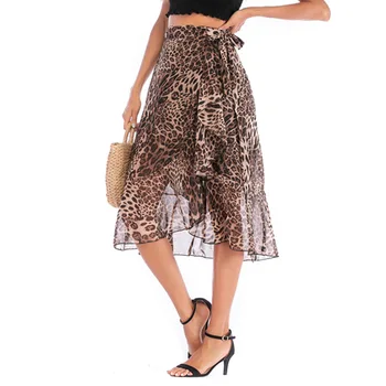 

2020 leopard print irregular irregular thin temperament a word bag hip skirt skirt summer new skirts womens
