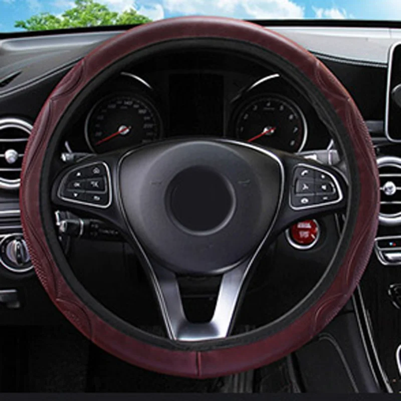 Винно-красный чехол рулевого колеса автомобиля кожаный для 37-38 см диаметр рулевого колеса